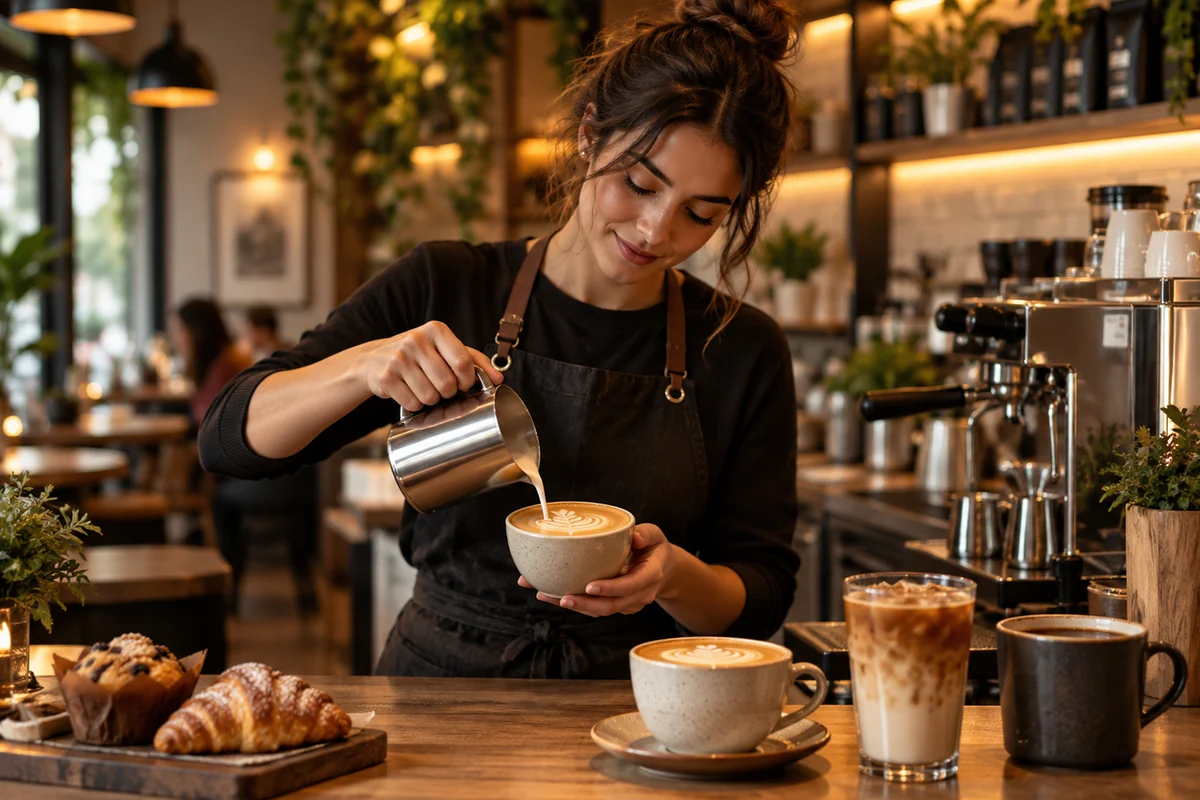 Illustrative barista preparing coffee for a coffee shop concept study